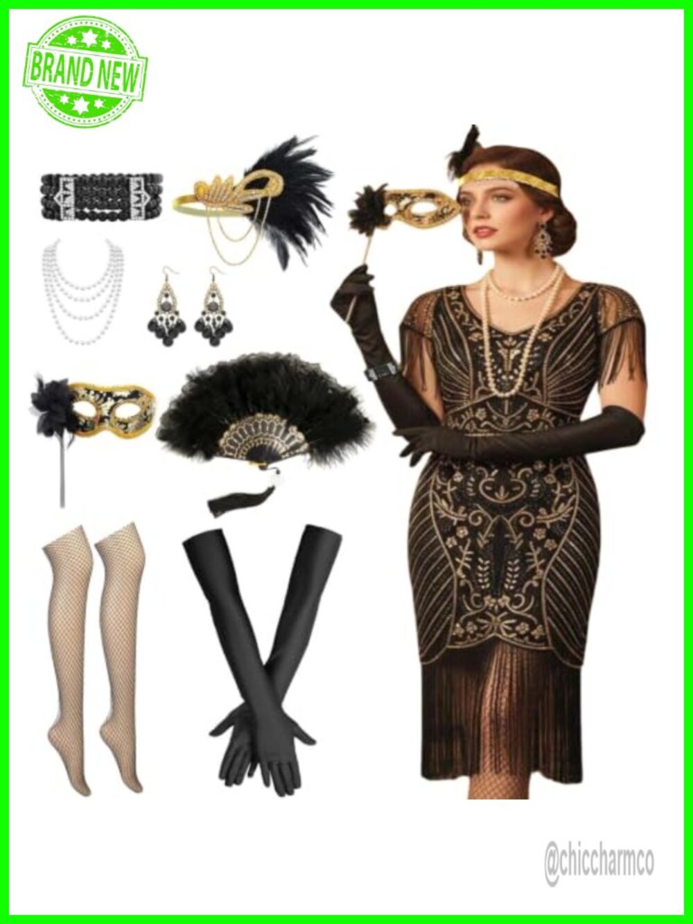 Sequin Fringe Flapper Dress 1920s Gatsby Women's Set